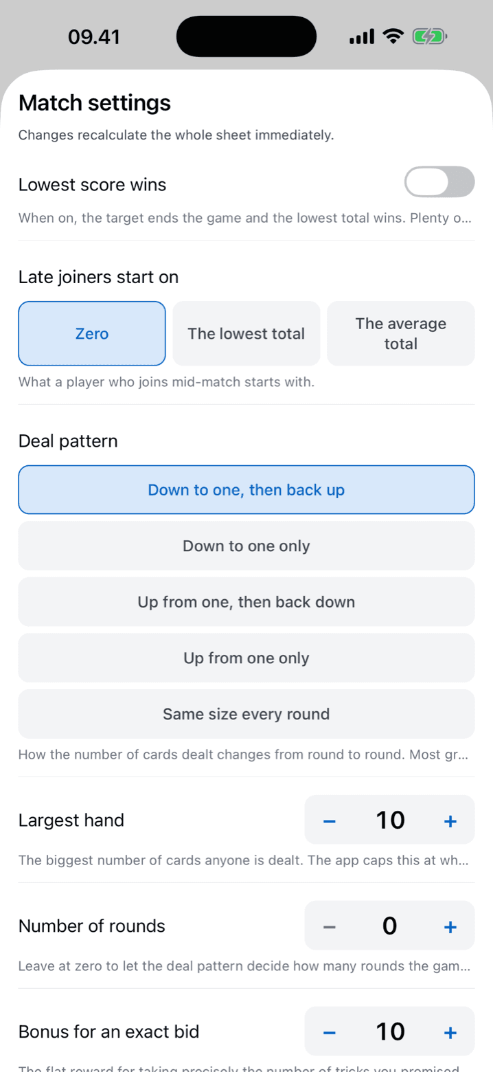 Cardzo match settings with house rules