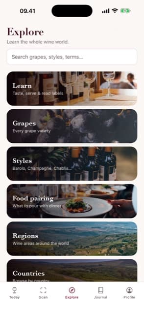 Winelingo explore screen